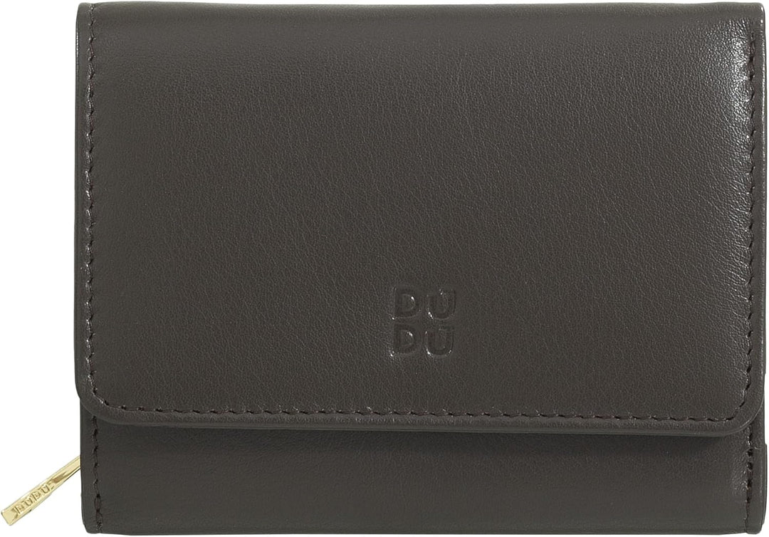 DUDU Kleine mehrfarbige RFID Dambenbrieftasche in Leder Colorful Coffee Brown, Coffee Brown