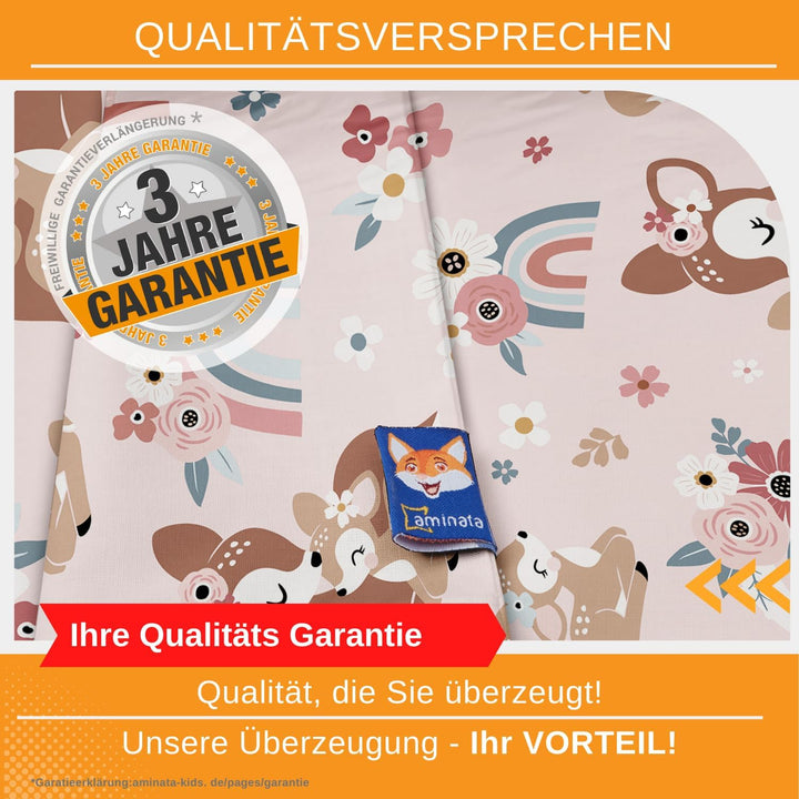 Aminata kids Kinderbettwäsche 100x135 Mädchen REH-Kitz Waldtiere Tier-Motiv Kinder-Wende-Bettwäsche-