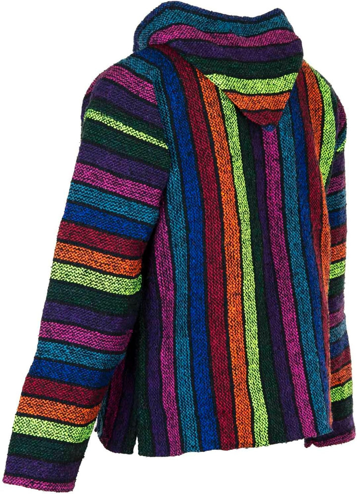 Siesta Baja Hoodie – Mexikanischer Jerga Hippie Pulli Kapuzenpullover für Herren und Damen M Regenbo