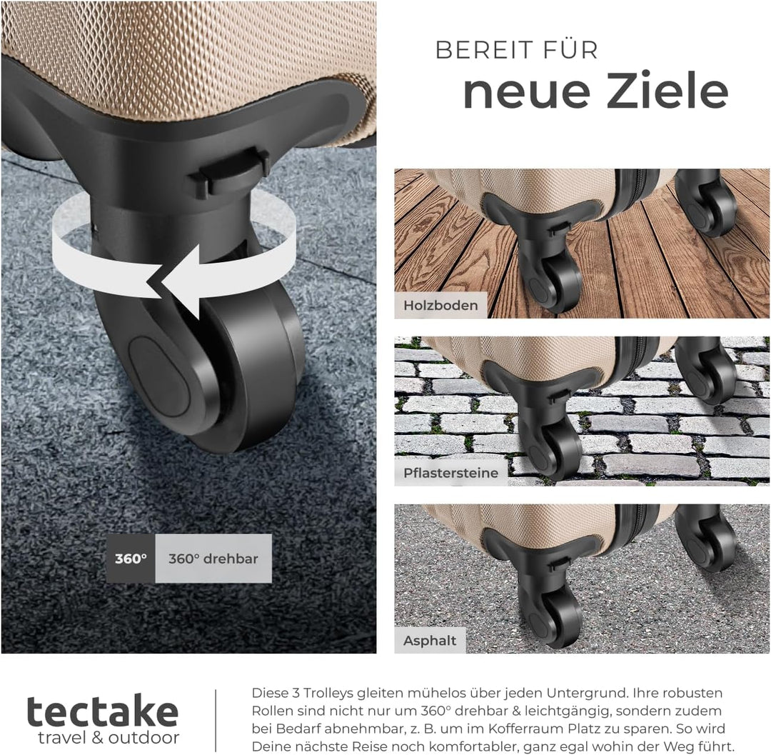 tectake® 3er Kofferset mit Kofferwaage & Kofferanhänger, Reisekoffer Set, ABS Hartschalenkoffer Set,