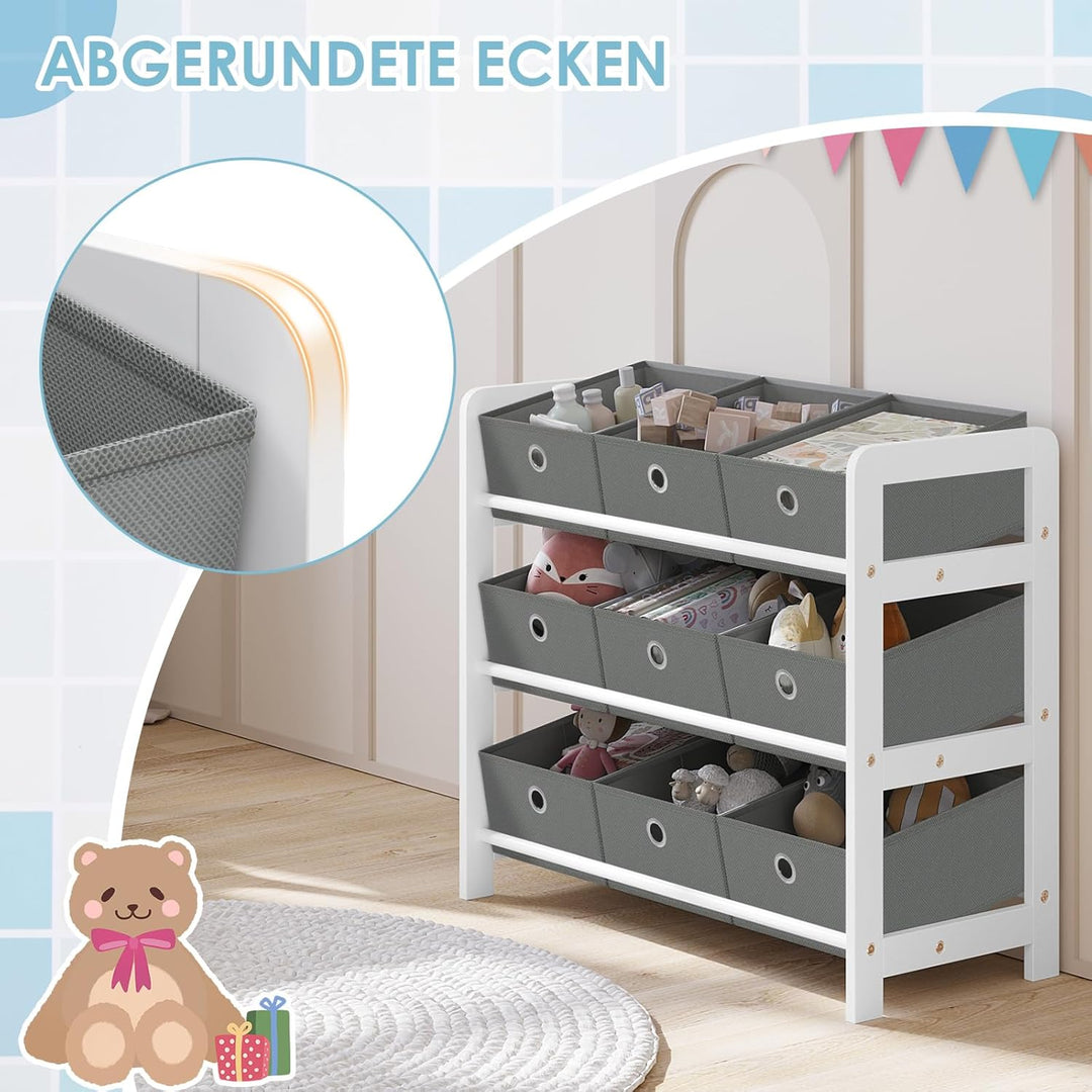 Lestarain Kinderregal mit 9 Boxen, Bücherregal Kinder, Spielzeug Aufbewahrung, Montessori Spielzeugr