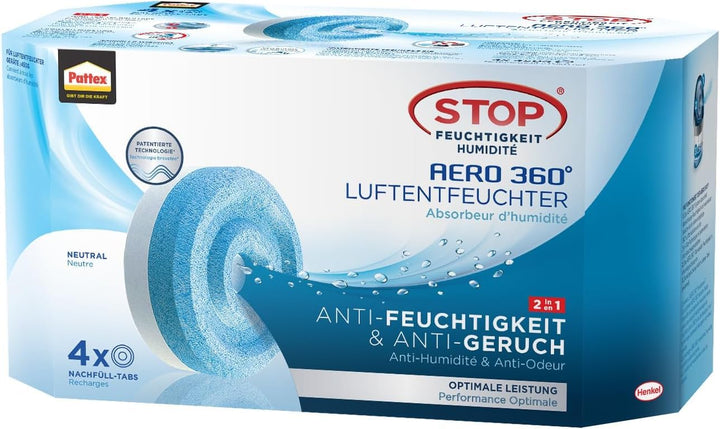 Pattex AERO 360° Neutral Tabs Nachfüllpack, reduzieren Feuchtigkeit und schlechte Gerüche, Nachfüllt