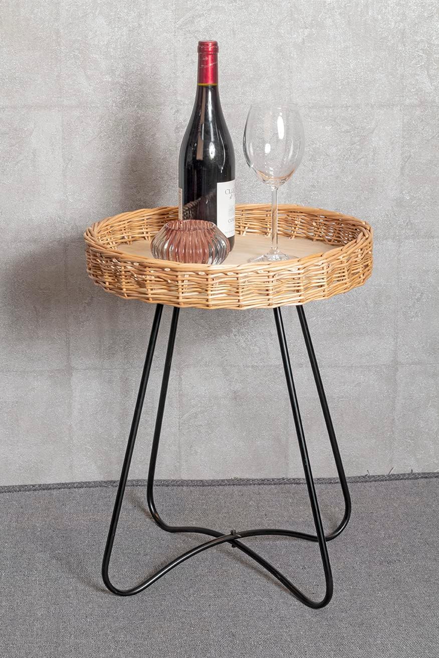 HAKU Möbel Beistelltisch, MDF, natur, schwarz, Ø 41 x H 51 cm, Ø 41 x H 51