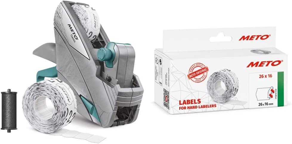 Meto Classic S Preisauszeichner Set – Preis & Preisauszeichner Etiketten (26x16 mm, 2-zeilig, 6.000