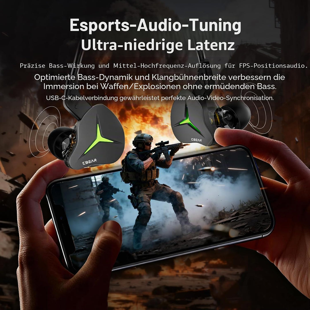 Yinyoo KBEAR Venus Kabelgebundene Ohrhörer USB C IEM Kopfhörer mit LED-Beleuchtung für Gaming, IEMs