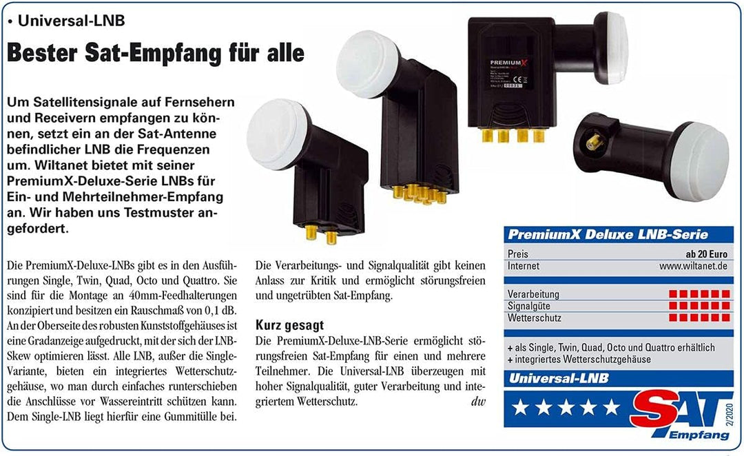 Premium X Deluxe Quattro LNB SAT Mehr-Teilnehmer für Multischalter Digital Satelliten Signalumsetzer