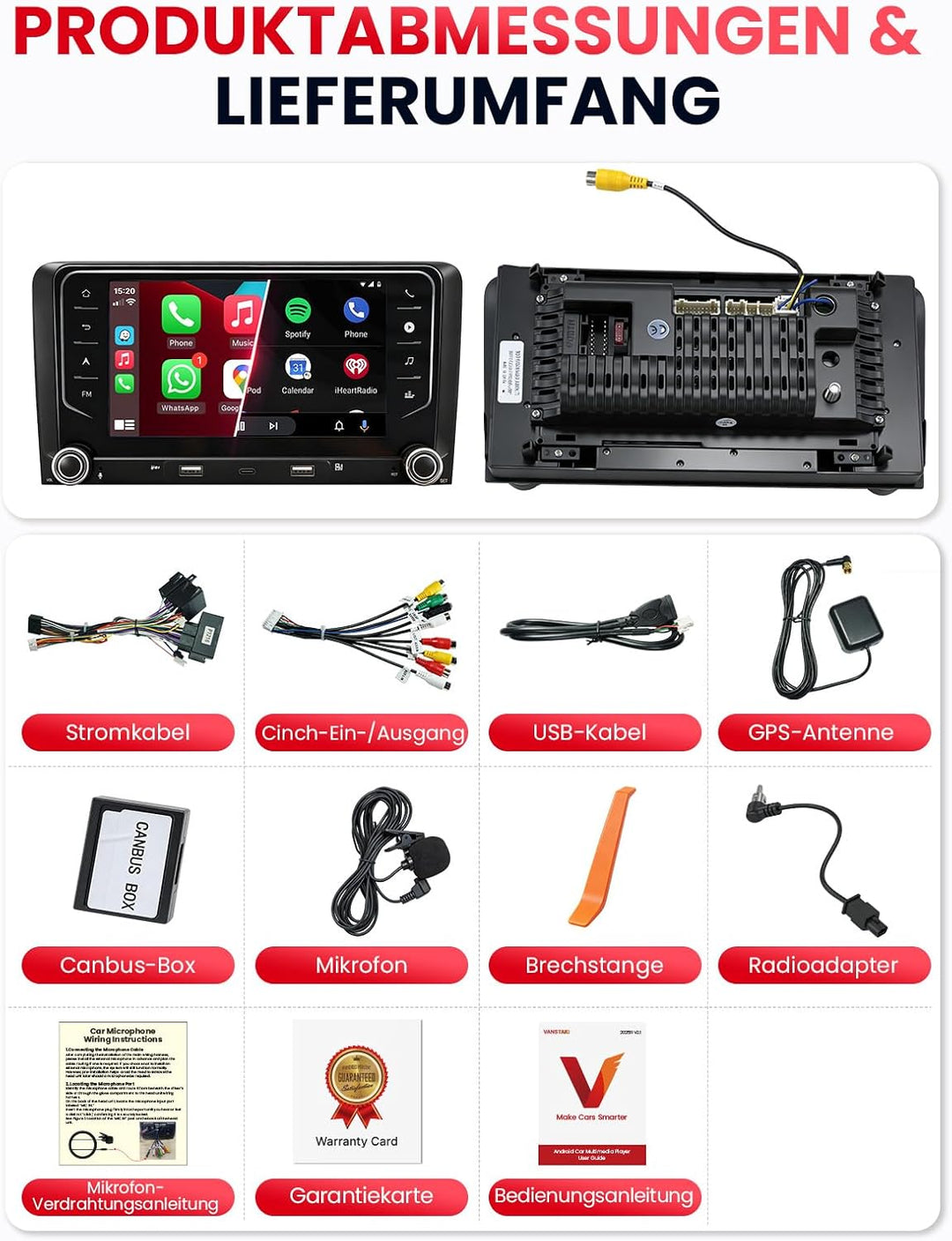 Doppel DIN Autoradio mit Bildschirm für Audi A3 (2003-2012), Wireless CarPlay &amp; Android Auto, 7" Aut