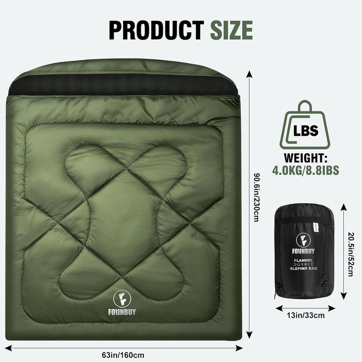 Flanell Doppelschlafsack,Schlafsack 2 Personen 230x160cm | 100% Baumwolle Futter,wasserabweisend,4 J