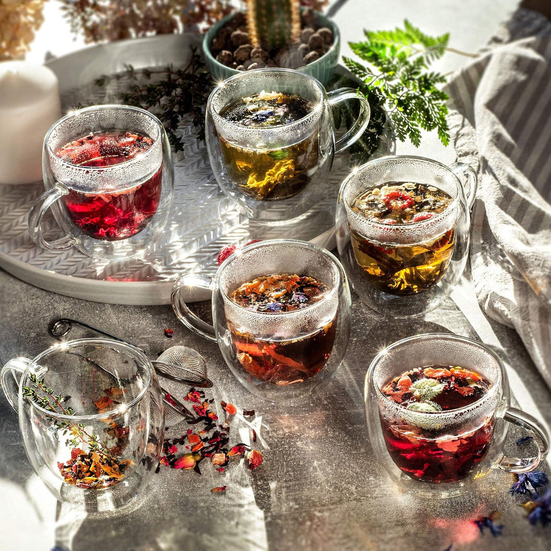 KADAX doppelwandige Glas Tasse, 250 ml, Glas mit breitem Griff, Trinkglas für Saft, Tee, Kaffee, Cap