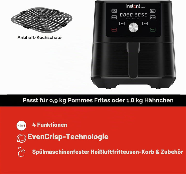 Instant Pot Brands Vortex 4-in-1-Heissluftfritteuse 1700W 5,7L Minibackofen - Gesundes Heissluft-Fri