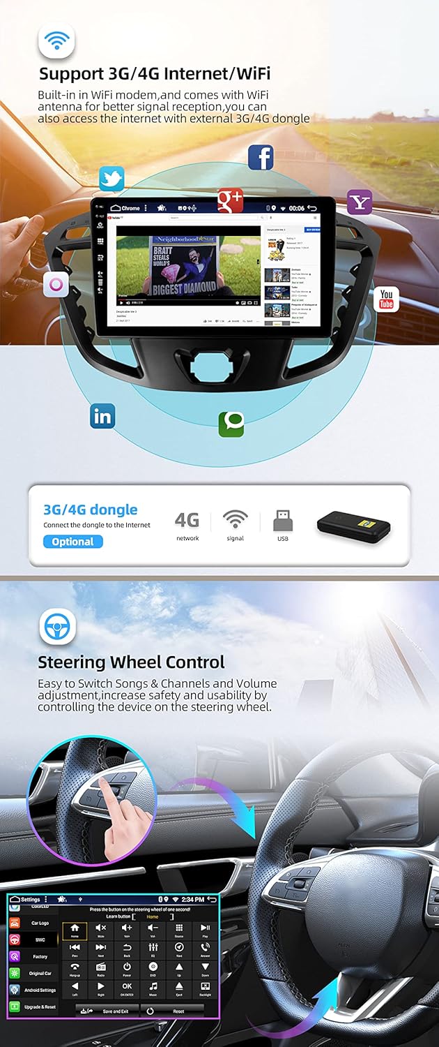 12.3 Zoll - 6G+128G - Android 12 IPS Autoradio Passt für Ford Tourneo Transit Custom (2013-2021) - K