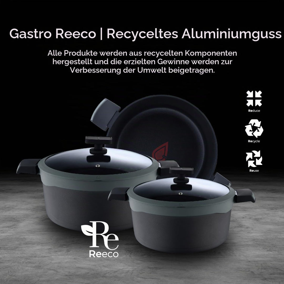 MasterPRO Gastro Reeco | 24 cm und 12 cm Höhe Stieltopf mit Deckel | Heatdot | Recycelter Aluminiumg