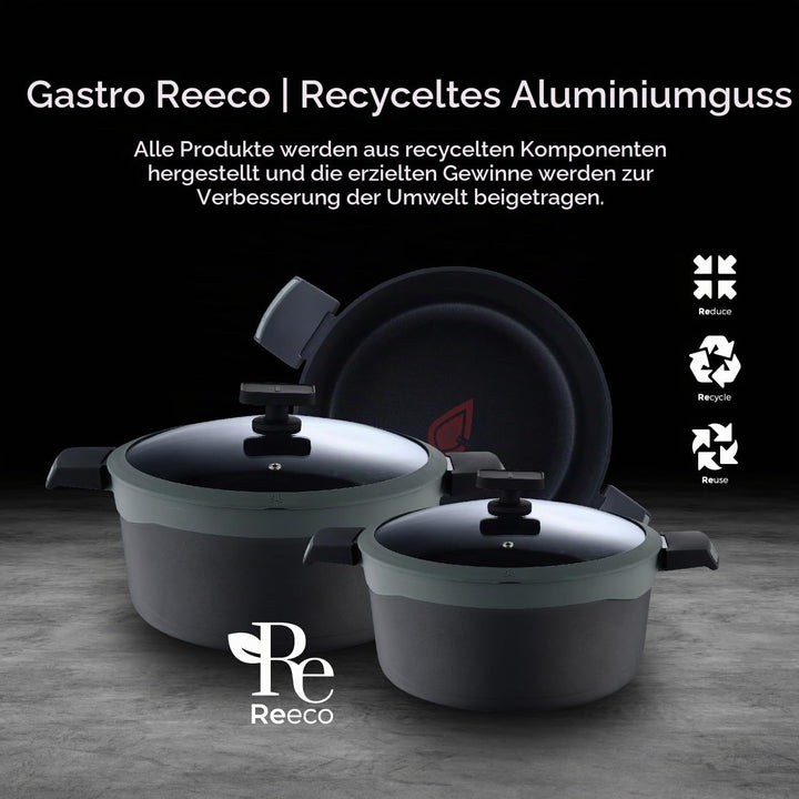 MasterPRO Gastro Reeco | 24 cm und 12 cm Höhe Stieltopf mit Deckel | Heatdot | Recycelter Aluminiumg