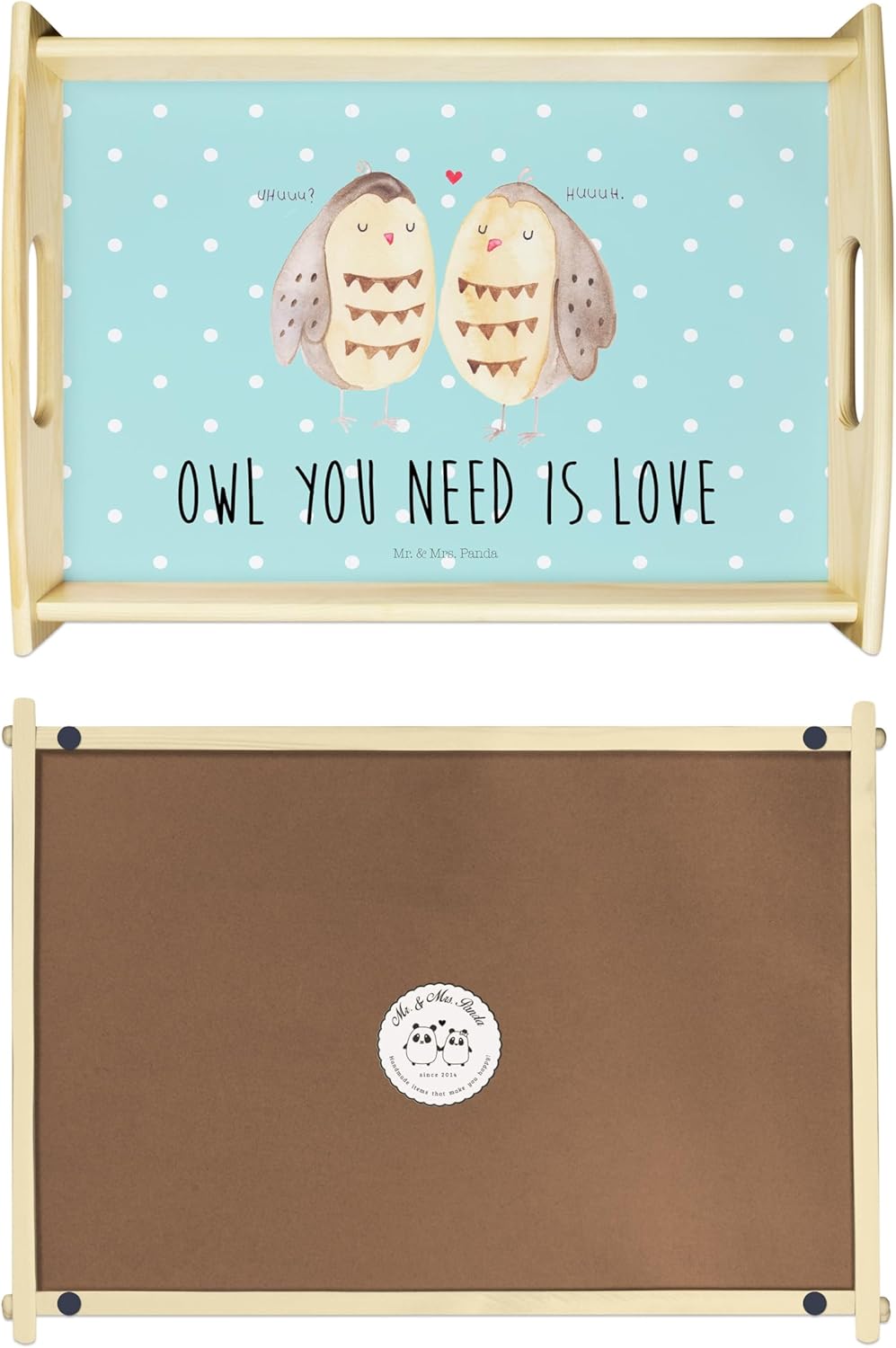 Mr. & Mrs. Panda tablett Holz Eulen Liebe - Geschenk, Eule, betttablett, sofatablett, Sofa, Holztabl