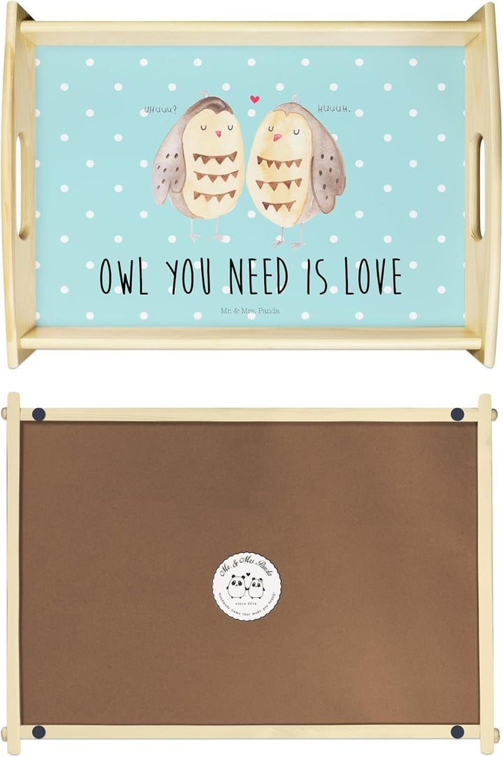 Mr. & Mrs. Panda tablett Holz Eulen Liebe - Geschenk, Eule, betttablett, sofatablett, Sofa, Holztabl