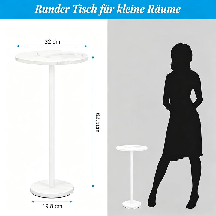 smusei Kleiner Weiss Beistelltisch, runder Couchtisch mit Marmorsockel Sofa-Beistelltisch für Wohnzi