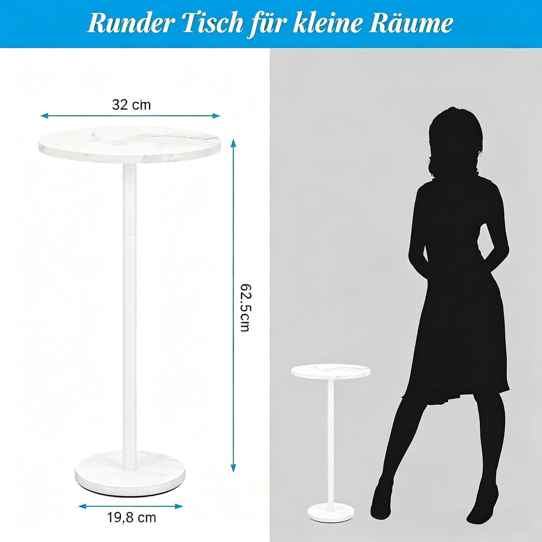 smusei Kleiner Weisser Beistelltisch runder Couchtisch mit Marmorsockel Sofa-Beistelltisch für Wohnz