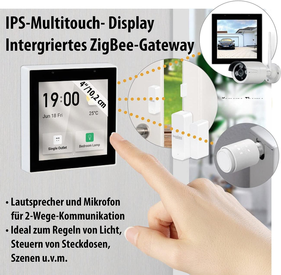 Luminea Home Control Smart Home Zentrale: Einbau-Smarthome-Zentrale, 4"/10,2cm Touchscreen, WLAN, Zi