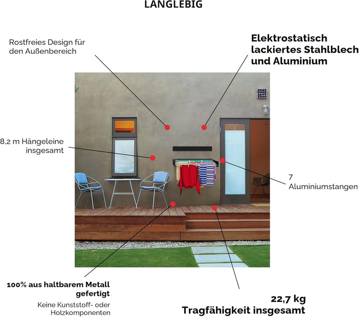 Step Up Vertical Wäscheständer - wandmontiert - ausziehbar - Wäscheständer klappbar, faltbar für dri