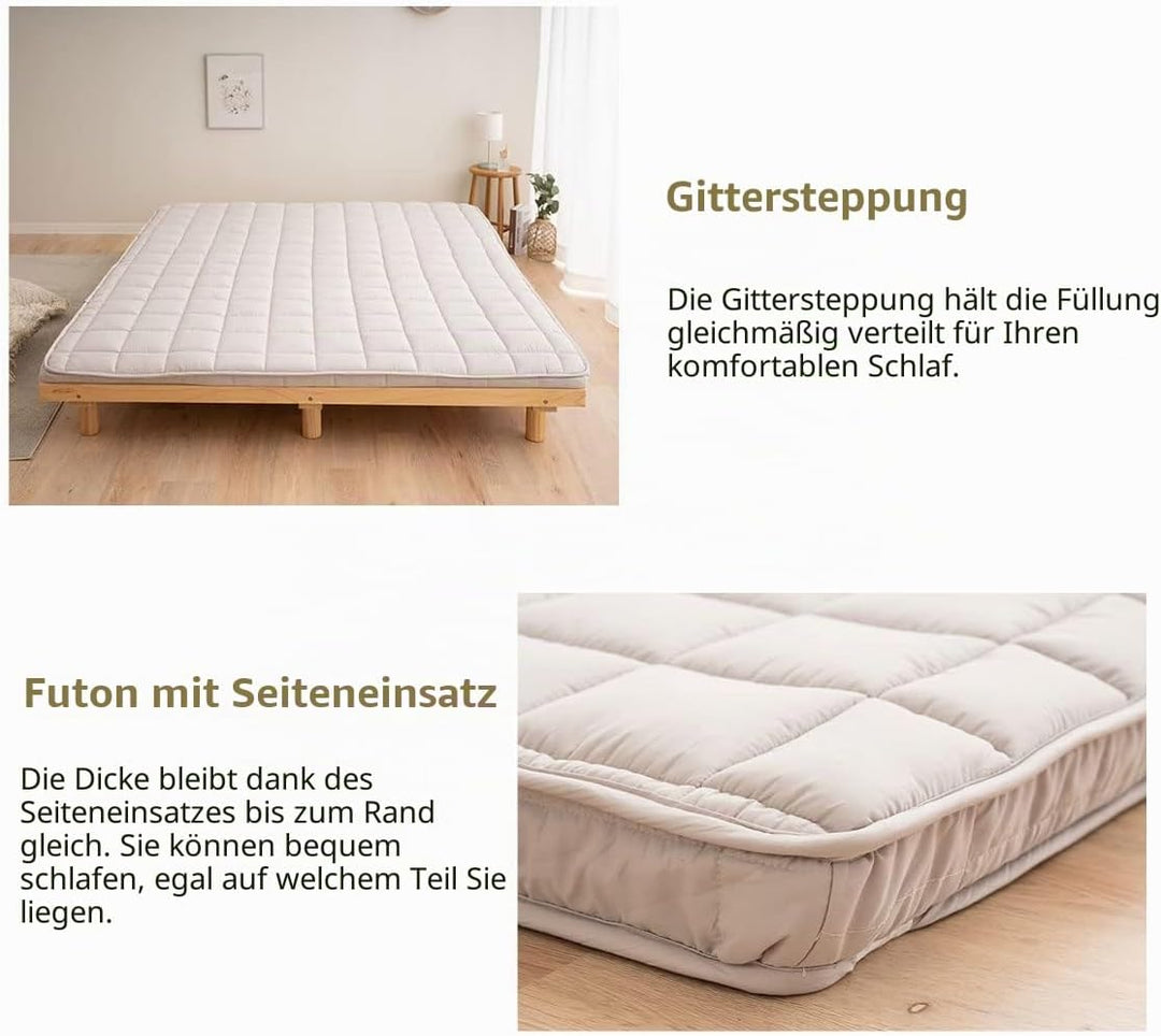 EMOOR Japanische Gepolsterte Futon-Matratze Machi 160 x 202 cm Grau, Zwickel Faltbar Verstaubar Elas