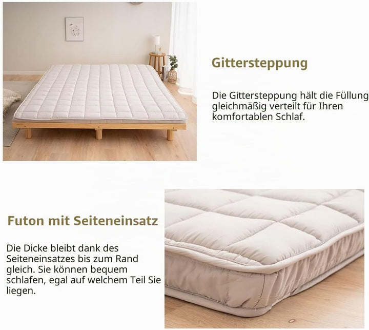 EMOOR Japanische Gepolsterte Futon-Matratze Machi 160 x 202 cm Grau, Zwickel Faltbar Verstaubar Elas