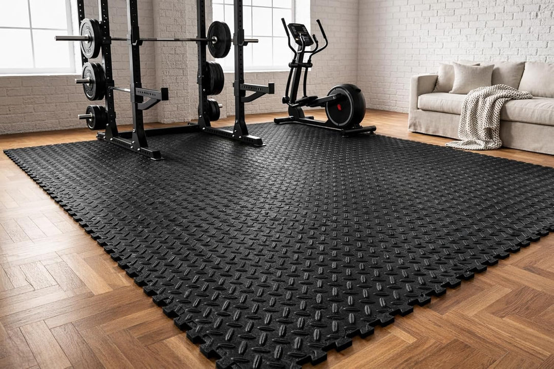 EYEPOWER Bodenschutzmatten 0,8 m² – 9er Set Fitness Bodenmatten 30×30×1 cm – rutschfeste Schutzmatte