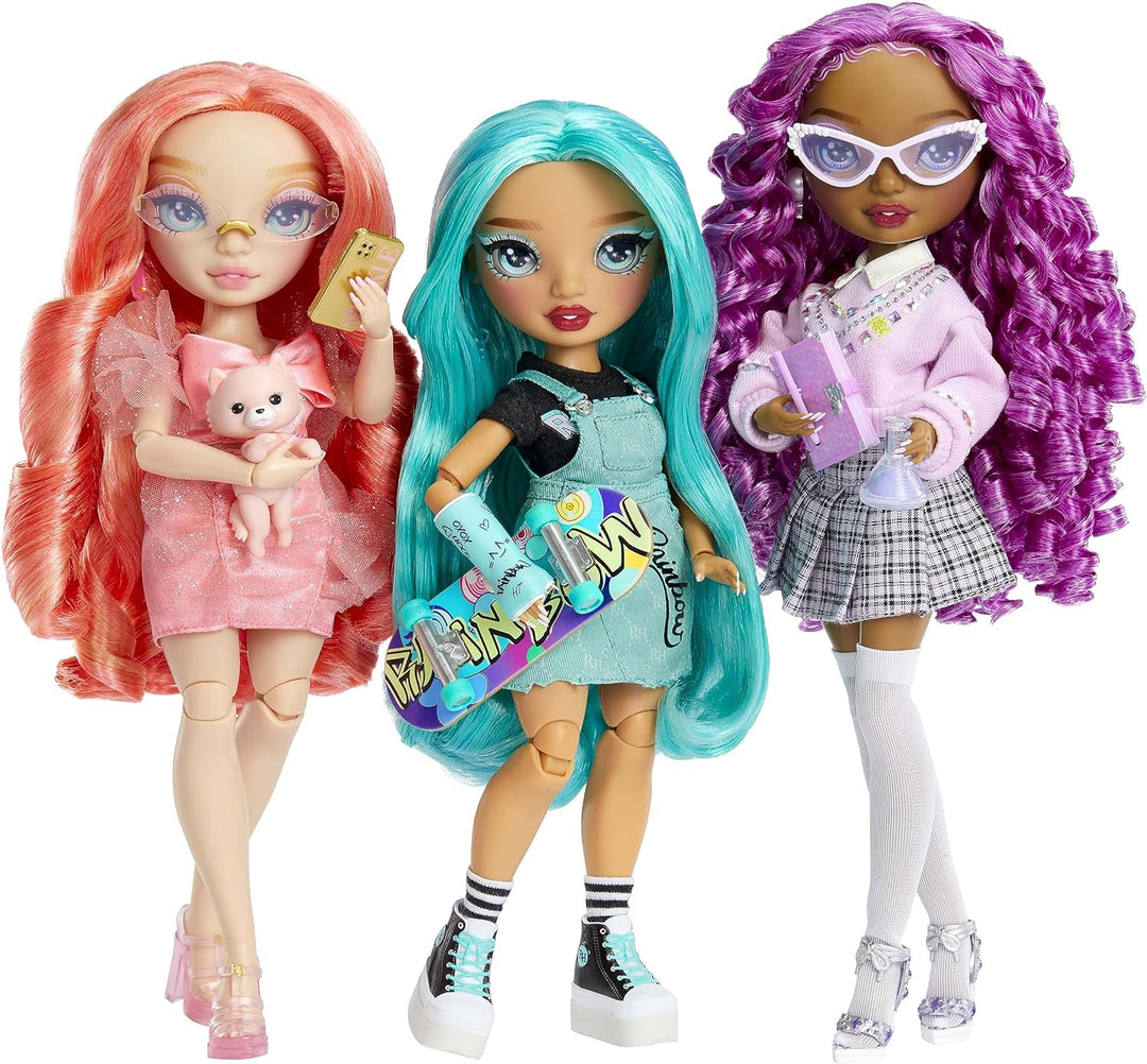Rainbow High Modepuppe - Pinkly Paige - Pinkfarbene Modepuppe in Modischem Outfit - mit Brille &amp; Meh
