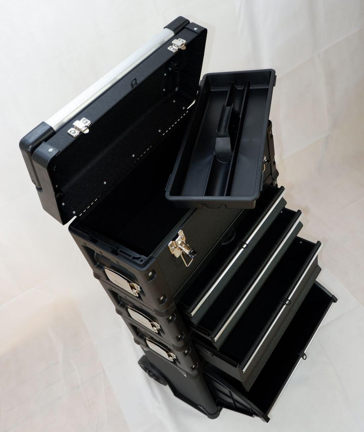 ASS Metall Werkzeugtrolley Werkstattwagen XXL Type: C1-B BLACK EDITION schwarz mit Schubladenverrieg