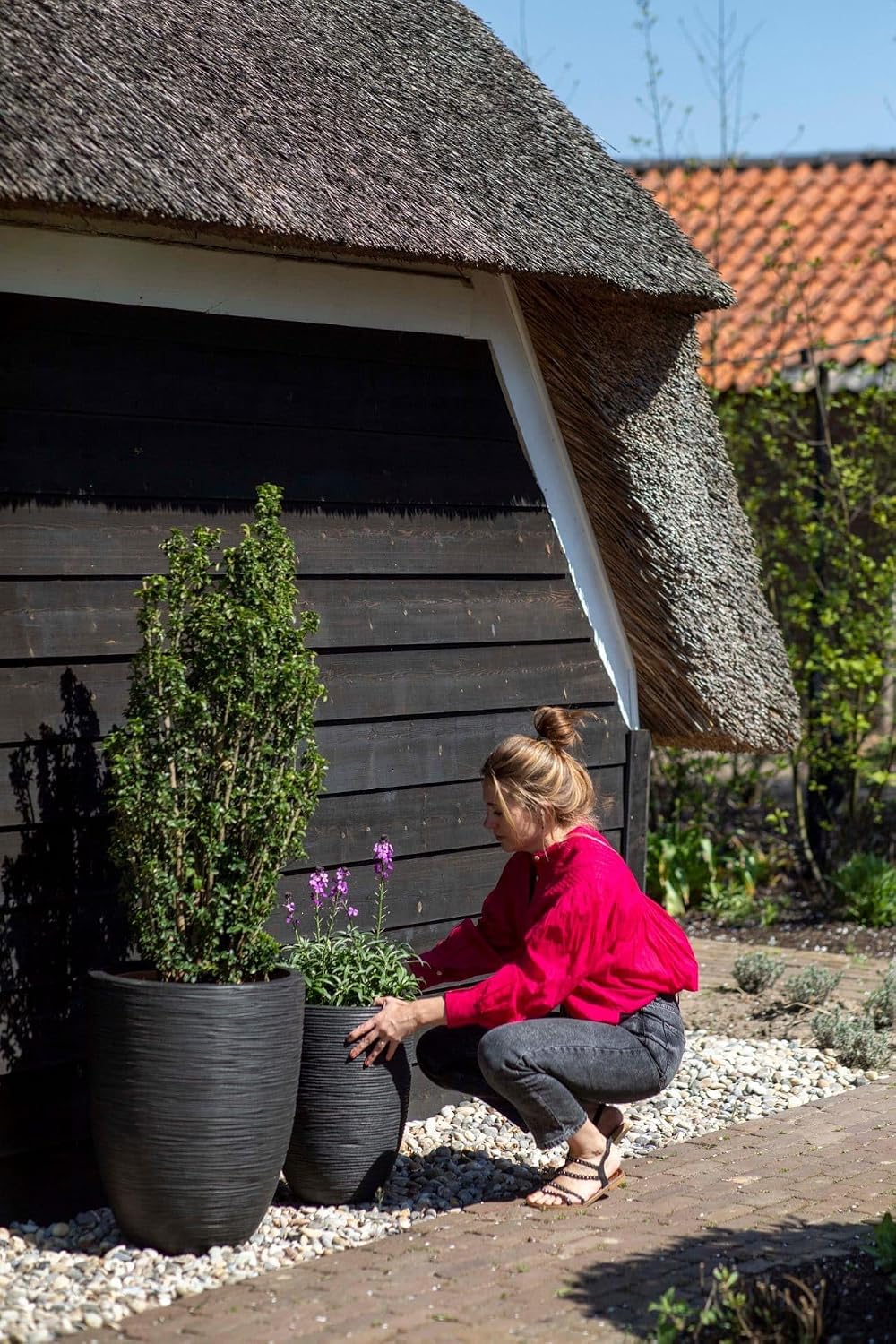 Capi Europe - Gefäss elegant niedrig Rib NL - 46x58 - Anthrazit - Öffnung Ø38 - Blumentopf für den I