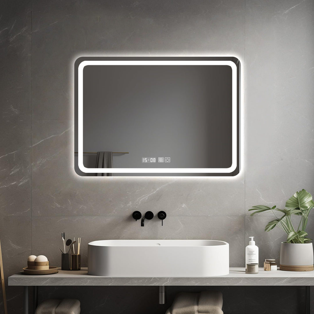 LED Badspiegel mit Beleuchtung, 50x70cm Spiegel mit Stecker, Spiegel mit Licht für Bad, Badezimmersp