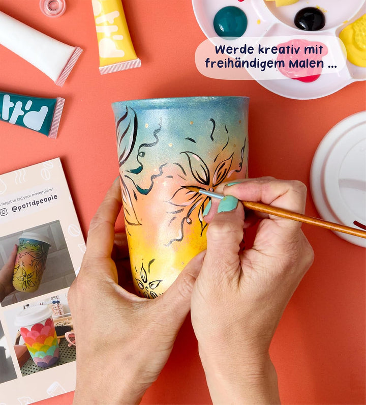 Pott’d Paintables Reisebecher zum Bemalen – DIY Keramik-Bemalen-Set für Erwachsene mit Reisebecher,