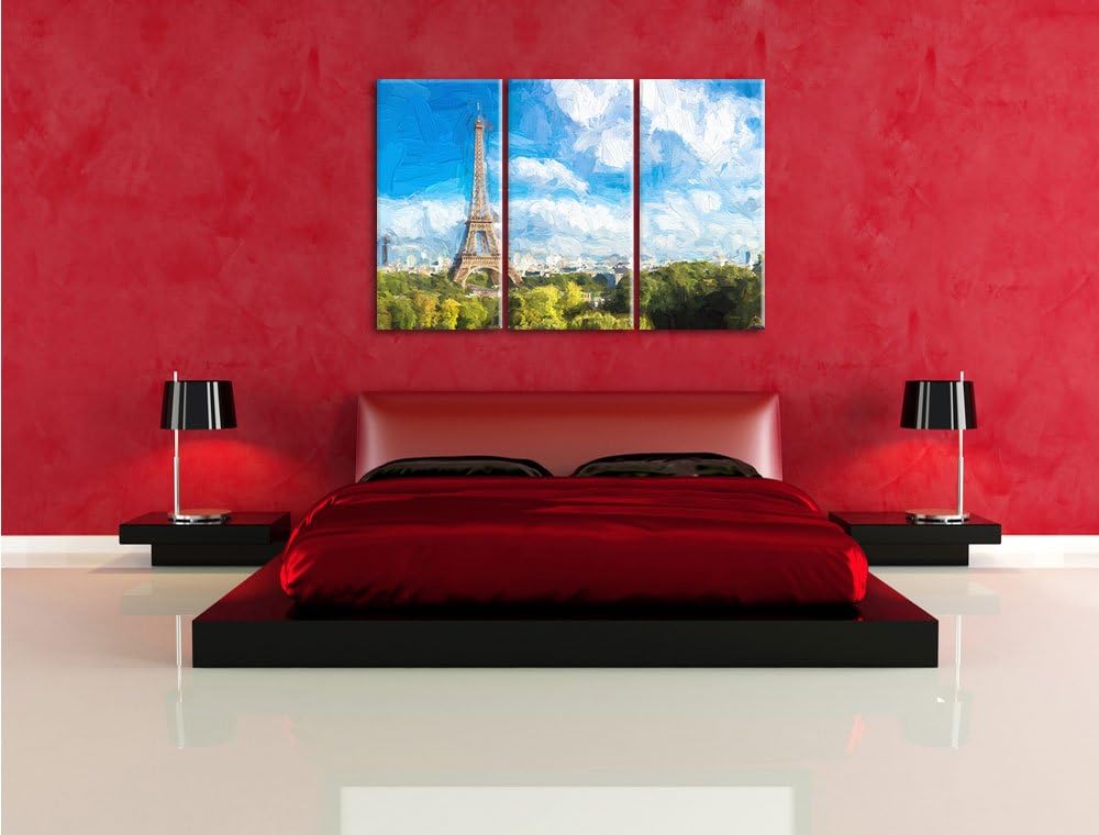 Pixxprint Riesiger Eiffelturm in Paris als Leinwandbild/Grösse: 3 Teilig (120x80) cm/Wandbild/Kunstd