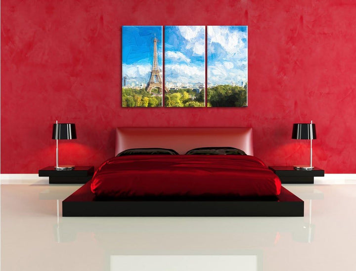 Pixxprint Riesiger Eiffelturm in Paris als Leinwandbild/Grösse: 3 Teilig (120x80) cm/Wandbild/Kunstd