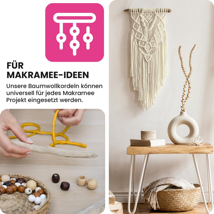 Netuno 1x Makramee-Garn Hellgrün 9 mm 50 m Baumwollkordel mit Polyesterkern Kordel Baumwolle Kordelb