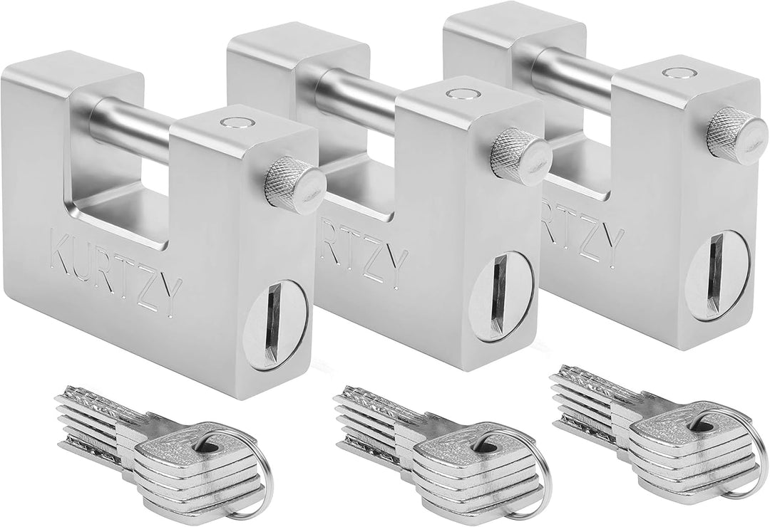 Kurtzy Vorhängeschloss Belastbar 1kg mit 15 Schlüssel (3Stk) – Schloss aus Gehärtetem Edelstahl Mass