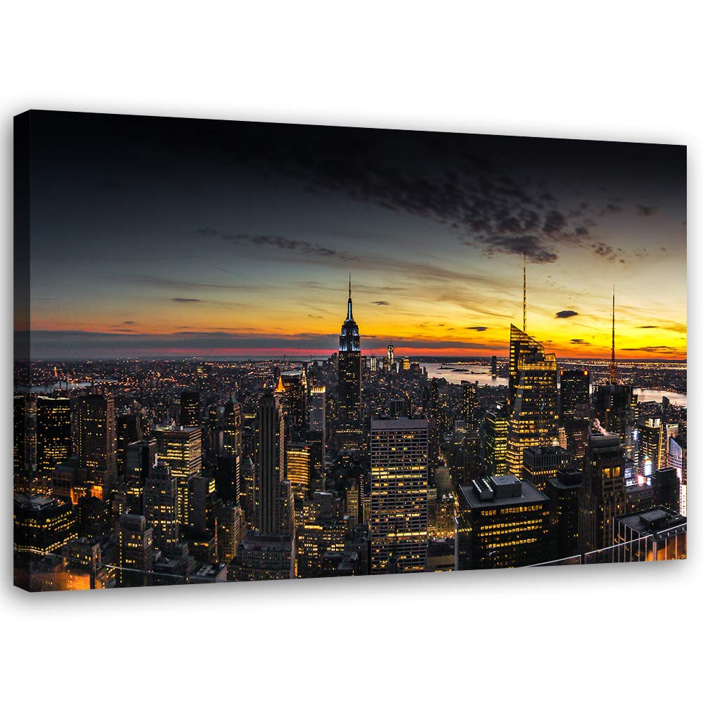 Feeby Bild auf Leinwand New York Kunstdruck modern Sonnenuntergang Gelb 80x60 cm Leinwandbild 80x60