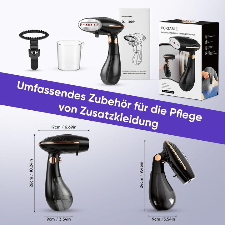 Steamer Dampfglätter - 1500 W & 168 ML Wassertank | Faltbar & Handheld Reise Dampfglätter mit 25 g/m