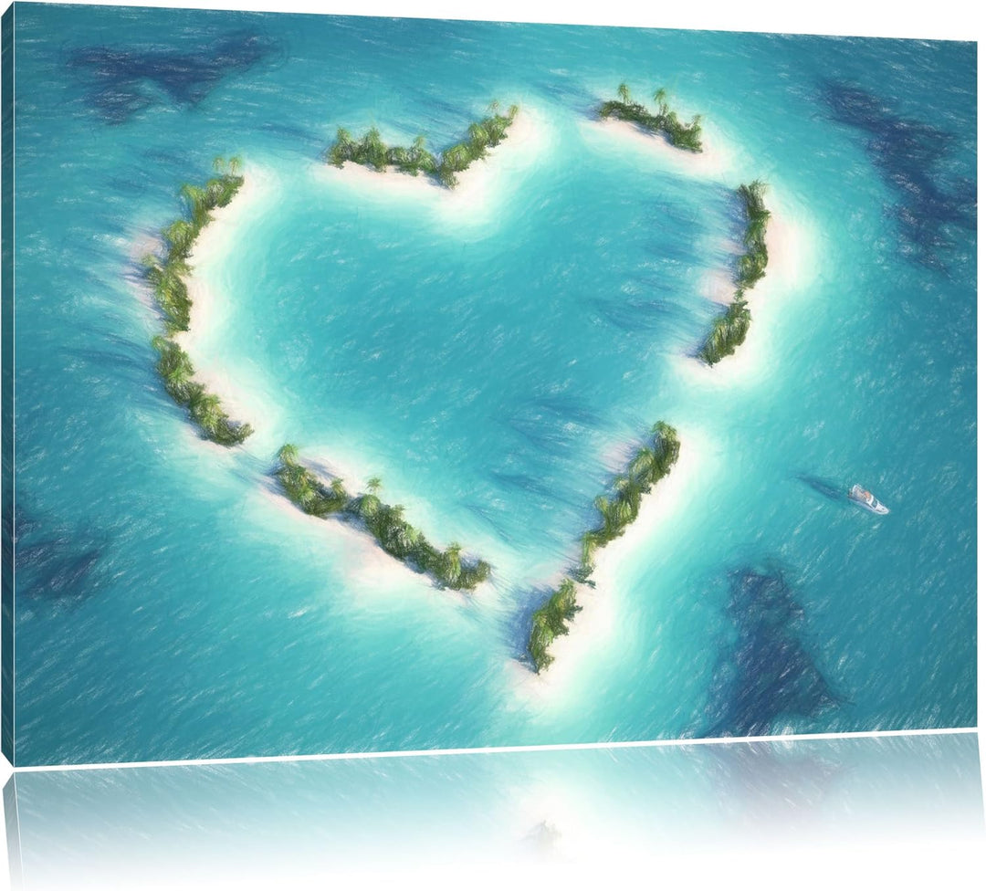 Pixxprint Herz geformt aus Inseln als Leinwandbild/Grösse: 100x70 cm/Wandbild/Kunstdruck/fertig besp