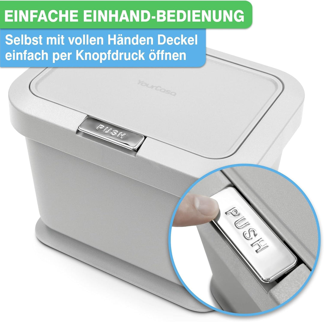 YourCasa® Biomülleimer Küche 5L - geruchsdichter Bio Mülleimer mit Deckel & Knopfdruck-Mechanismus -