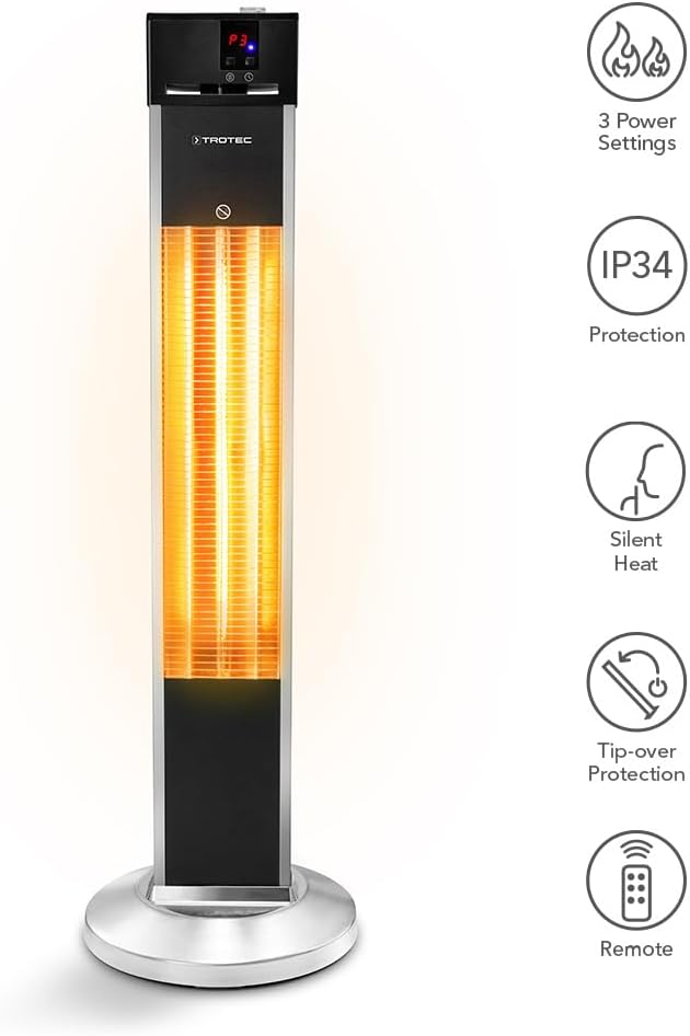 TROTEC Infrarotheizung Standgerät IRS 2000 E – Heizleistung 650 W / 1350 W / 2000 W – Heizstrahler,