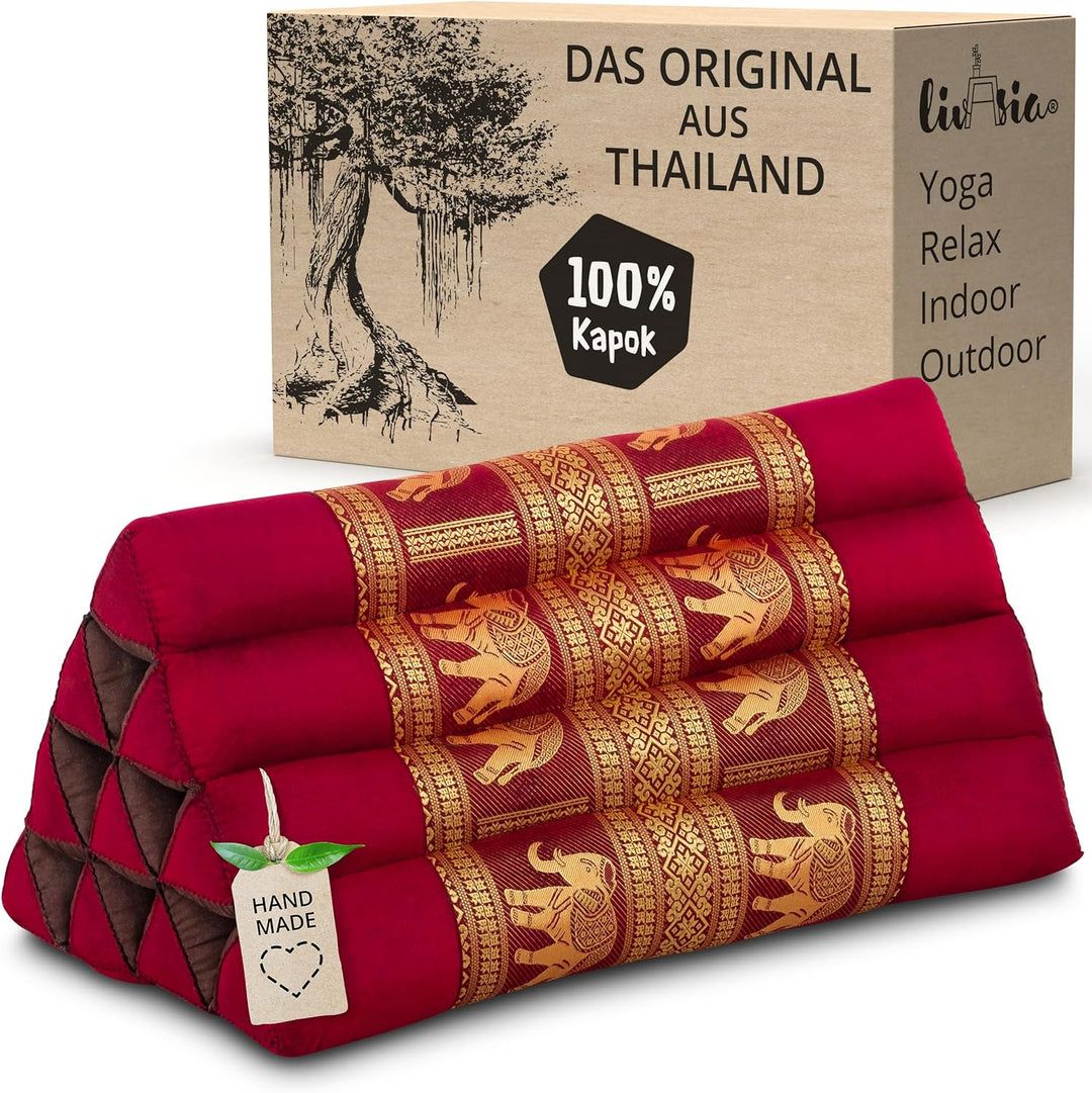 livasia Rückenstützkissen Thaiseide, Dreieckskissen für Garten und Balkon, Keilkissen mit Kapok, han