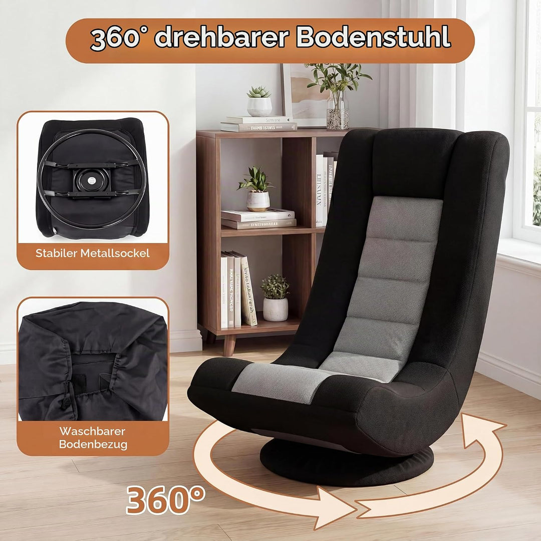 RELAX4LIFE Bodensessel Klappbar, Bodenstuhl mit 4-Fach Verstellbarer Rückenlehne, 360° drehbarem Soc