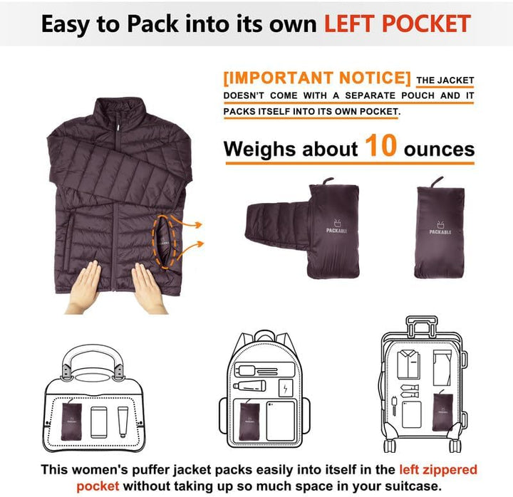 Outdoor Ventures Damen Steppjacke Leichte Warme Packbare Übergangsjacke Puffer Jacke für Frauen Gefü