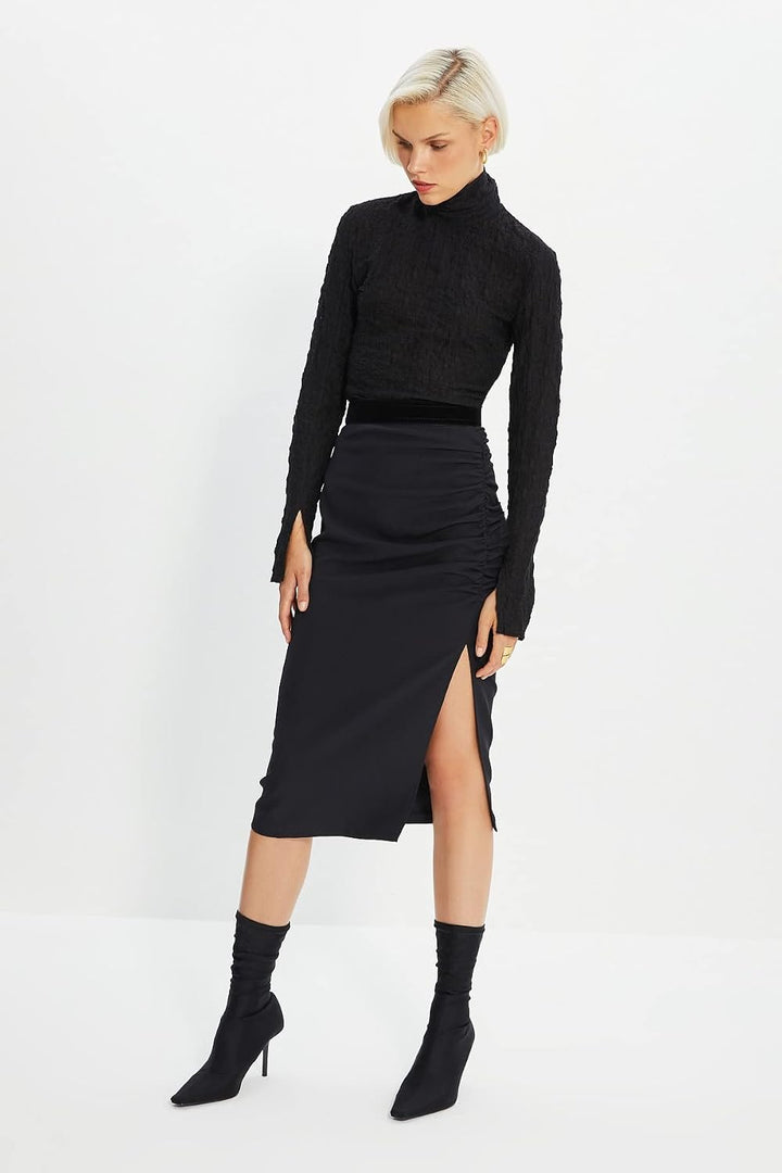 TRENDYOL Damen Schwarzer Verformter Tipp Detaillierter Rock Skirt Contemporary
