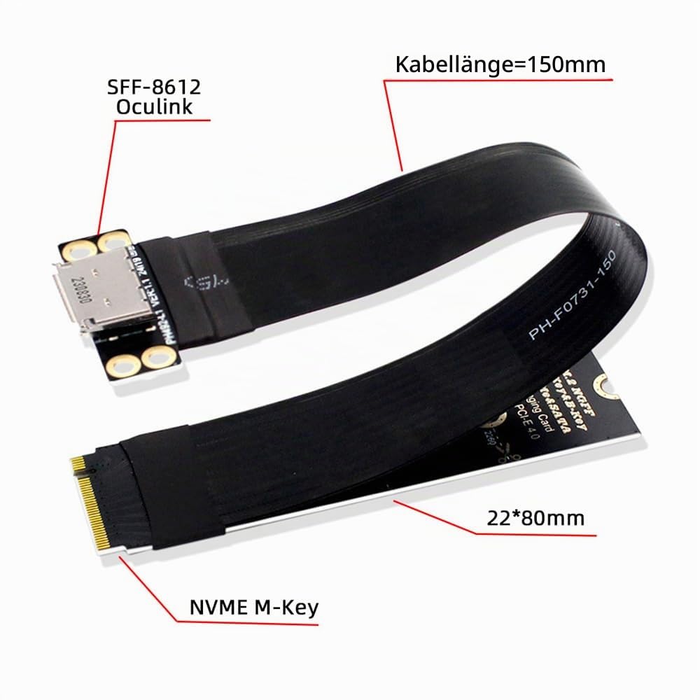 xiwai M.2 M-Key 2280 NGFF PCI-E4.0 auf Oculink SFF-8612 SFF-8611 Hostkabel 15 cm für NVME U.2 SSD eG