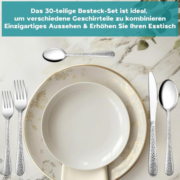 Homikit Besteck Set, 60-teilig Besteckset für 12 Personen, Edelstahl Gehämmertes Tafelbesteck, Essbe