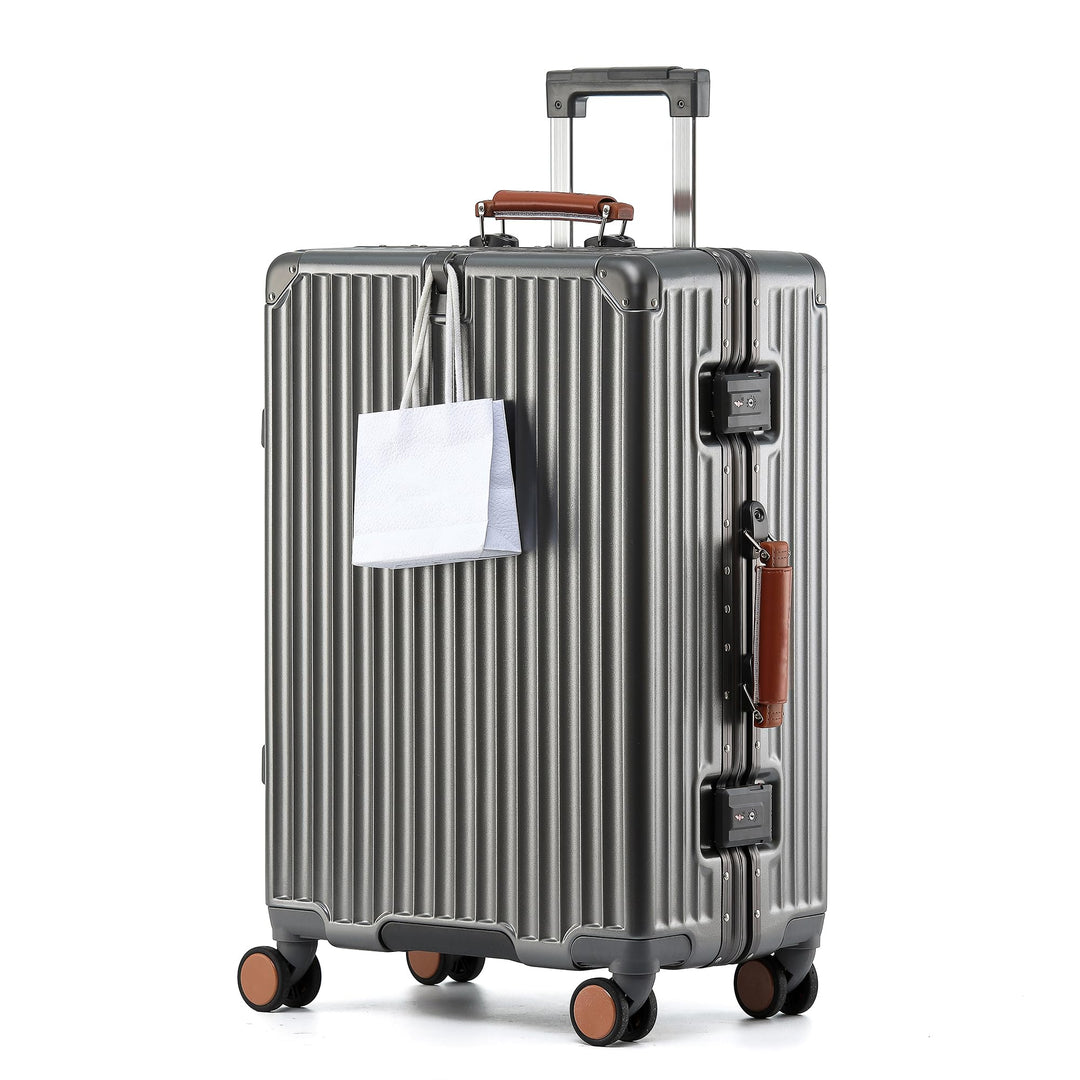 Aoliwei Aluminium-Rahmen Handgepäck S (58cm) – Premium Hartschalen-Koffer als Bordgepäck, mit braune