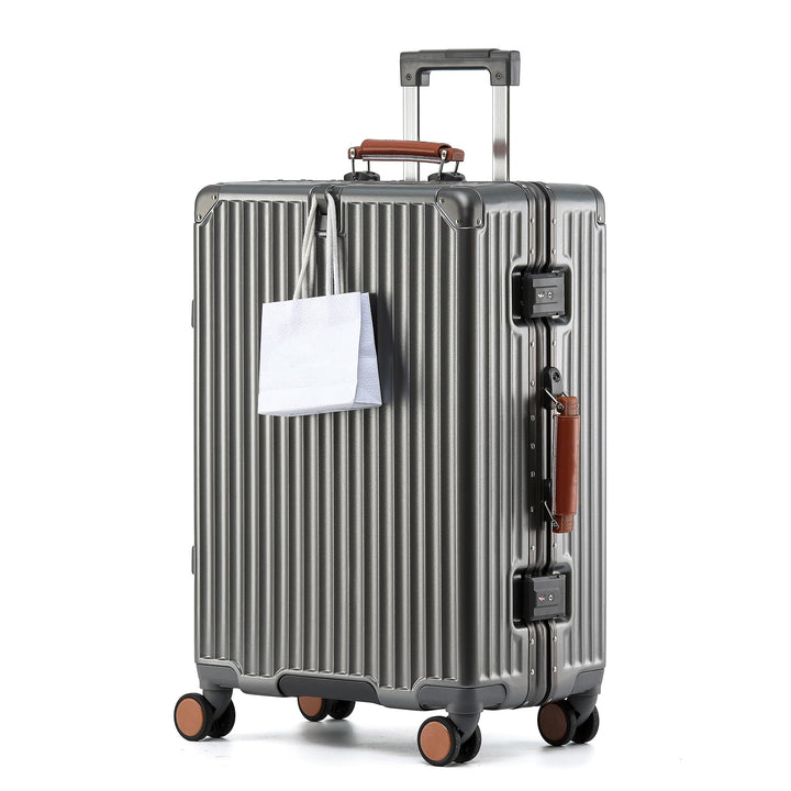 Aoliwei Aluminium-Rahmen Handgepäck S (58cm) – Premium Hartschalen-Koffer als Bordgepäck, mit braune