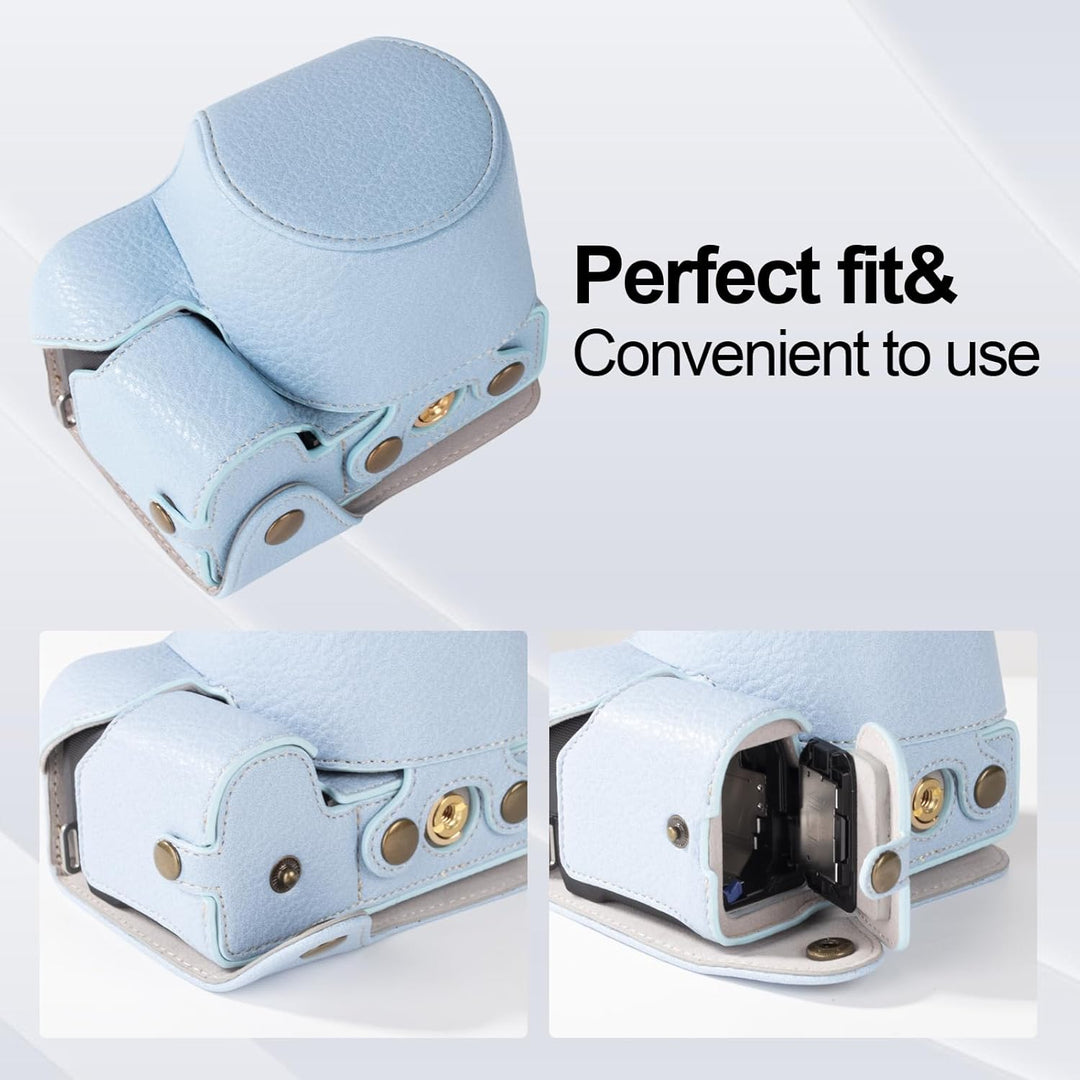 Rieibi Sony ZV-E10 Kameratasche für 16–50 mm Objektiv, Leder-Kameratasche mit Schultergurt Blue, Blu