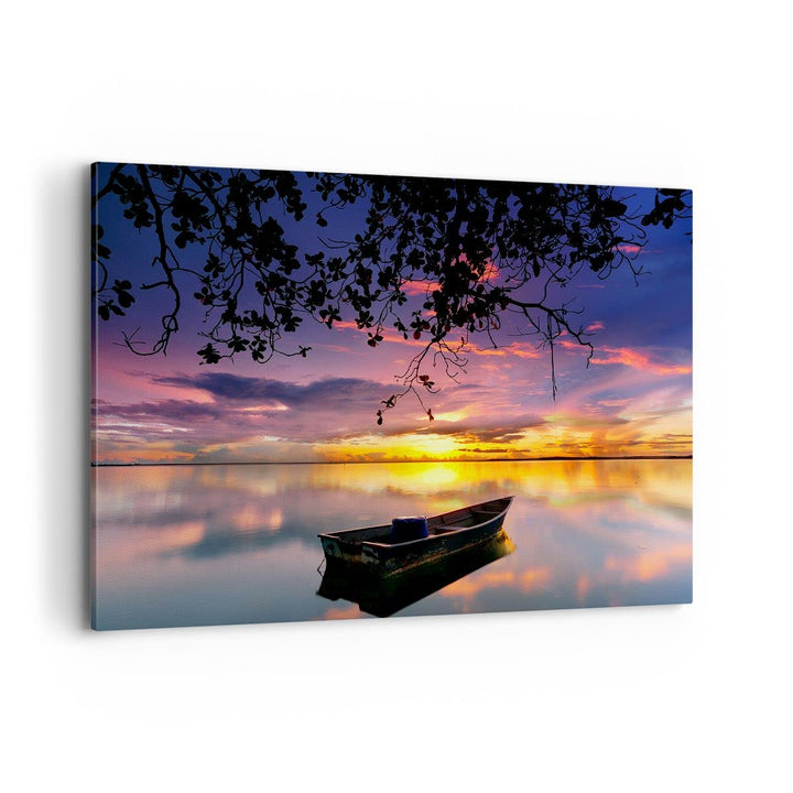 Bilder auf Leinwand 100x70cm Leinwandbild Boot Sonnenuntergang See Himmel Gross Wanddeko Bild Schlaf